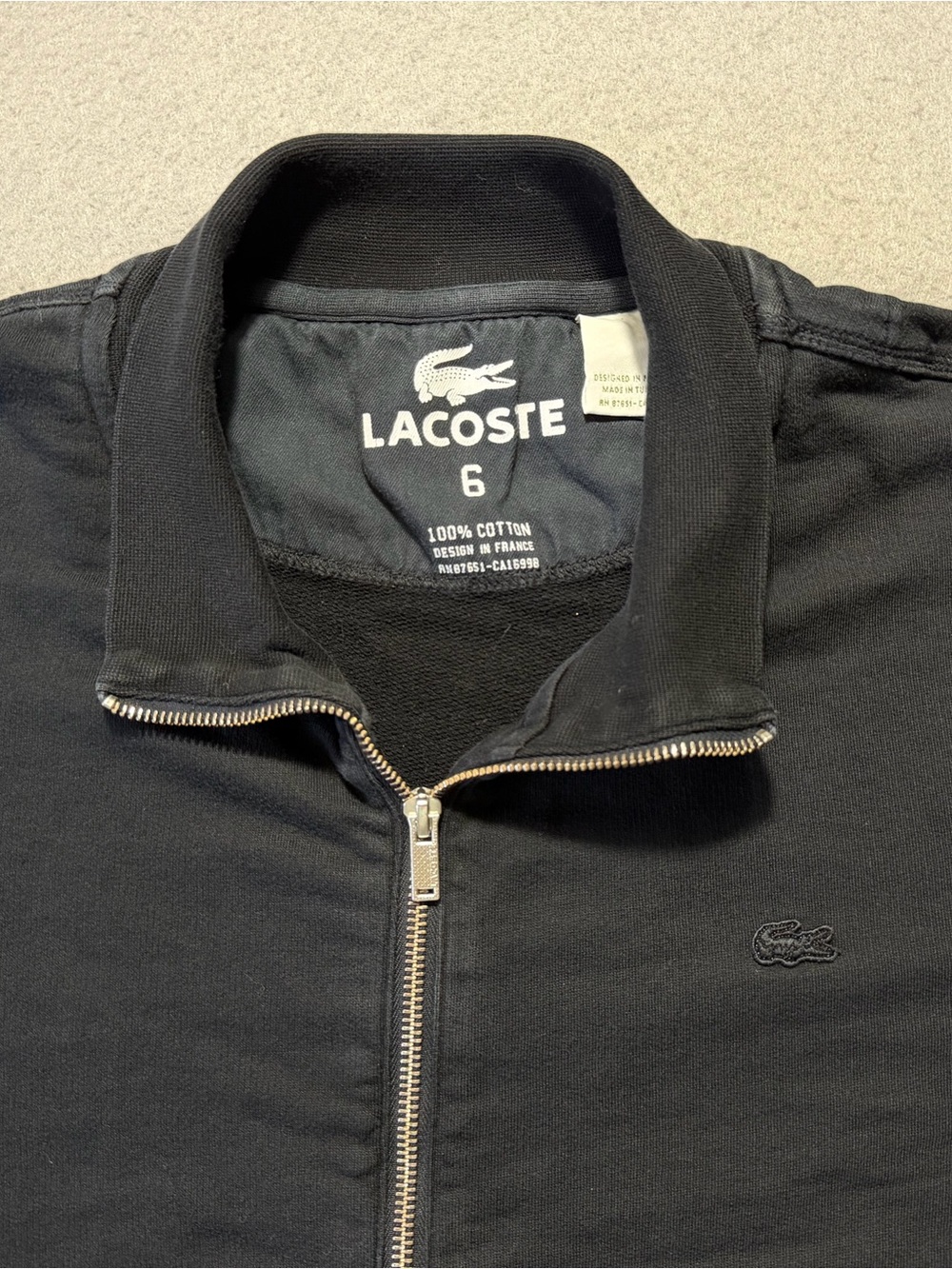 Lacoste Mens XL Size 6 Black Full Zip Sweatshirt Jacket Cotton Casual Croc Logo - Picture 2 of 5